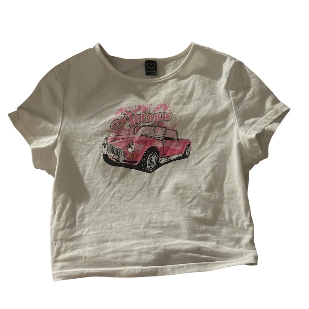 Antique Hot Pink Car With Writing On Cropped Top